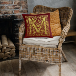 Cojín Decorativo Letra M Primera Letra Faux Gold Red