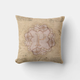 Cojín Decorativo Letra manuscrita vintage P Word Art Oro rosa