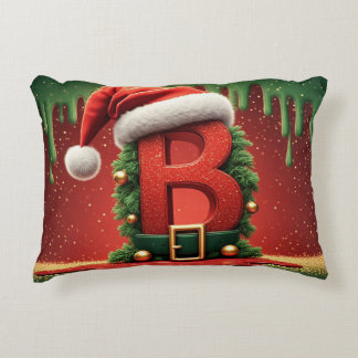 Cojín Decorativo Letra Monograma de Navidad B Con Gorro de Santa 🎄