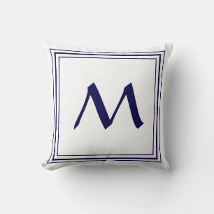 Cojín Decorativo Letra monograma del marco azul funda minimalista
