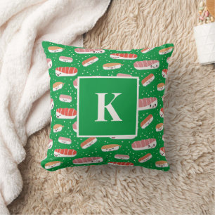 Cojín Decorativo Letra monograma Kawaii patrón suhi comida japonesa