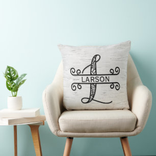 Cojín Decorativo Letra monograma L con nombre de familia