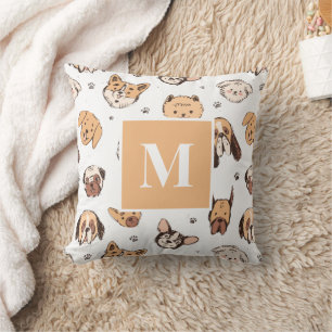 Cojín Decorativo Letra monograma tierno Doodle Patrón Perro Perro L