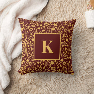 Cojín Decorativo Letra monogramo patrón de hojas de flores silvestr