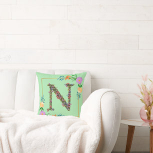Cojín Decorativo Letra N del alfabeto floral