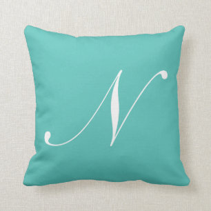 Cojín Decorativo Letra N Monograma Turquesa
