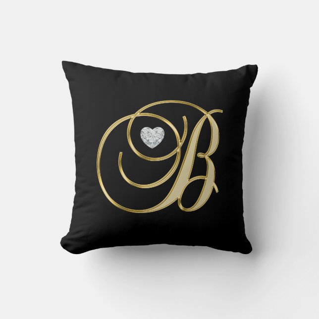 Cojín Decorativo Letra negra elegante 'B 'del monograma del diseño (Anverso)