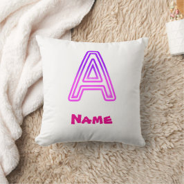 Cojín Decorativo Letra Neon A Monograma Brillante Rosa Purpura Inic