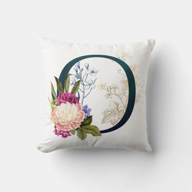 Cojín Decorativo Letra o monograma floral brillante (Anverso)