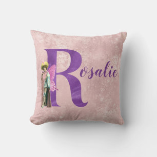 Cojín Decorativo Letra R Ilustrada con Brillo Purpura Campy