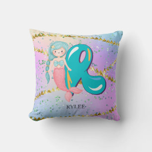 Cojín Decorativo Letra R Monograma Acuarela Cuta Cristales De Siren