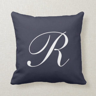 Cojín Decorativo Letra R Monograma azul de la marina