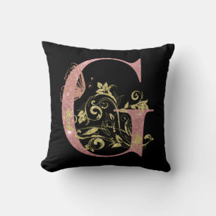 Cojín Decorativo Letra rosa Purpurina floral G