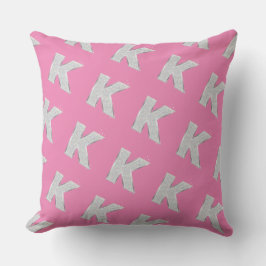 Cojín Decorativo Letra rosada plateada K