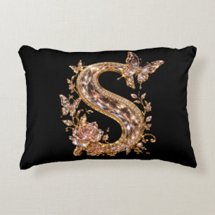 Cojín Decorativo Letra S de cristal dorado real Monograma de lujo