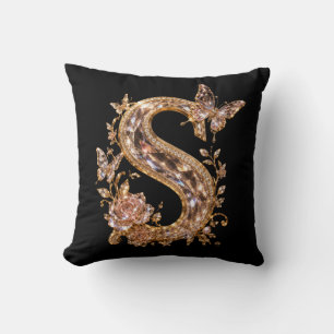 Cojín Decorativo Letra S de cristal dorado real Monograma de lujo