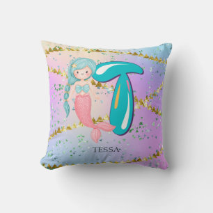 Cojín Decorativo Letra T Monograma Acuarela Cuta Cristales De Siren
