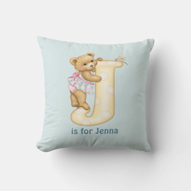 Cojín Decorativo Letra Teddy Bear J Monograma Pillow (Anverso)
