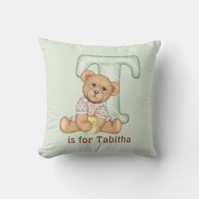 Cojín Decorativo Letra Teddy Bear T Monograma Pillow (Anverso)