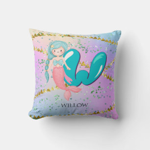 Cojín Decorativo Letra W Monograma Acuarela Cuta Cristales De Siren