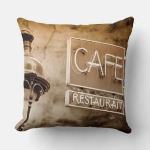 Cojín Decorativo Letrero de café sepia, París, Francia