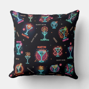 Cojín Decorativo Letrero de neón Cócteles Martini Atómicos de la Er