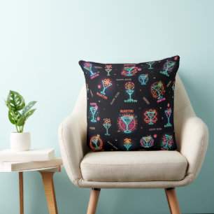 Cojín Decorativo Letrero de neón Cócteles Martini Atómicos de la Er