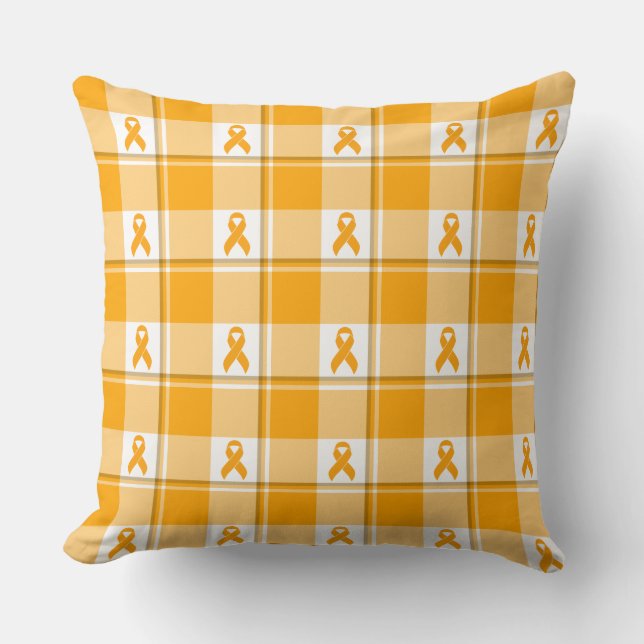 Cojín Decorativo Leukemia Awareness Plaid Orange Ribbon (Anverso)