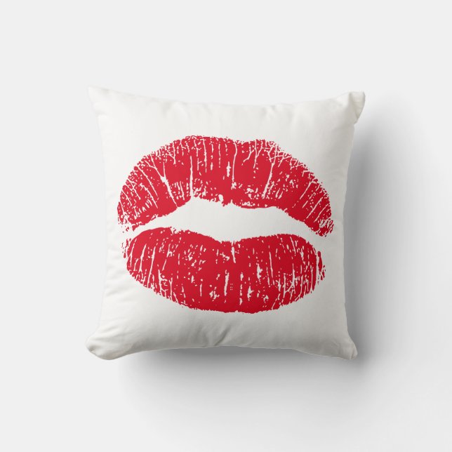 Cojín Decorativo Levantamientos de besos rojos (Anverso)
