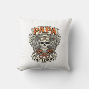 Cojín Decorativo Leyenda de cráneo de motociclista de papá vintage