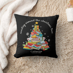 Cojín Decorativo Leyendo alrededor del árbol de Navidad Nombre pers