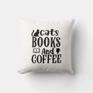 Cojín Decorativo Leyendo Libros Y Café De Gatos De Arte