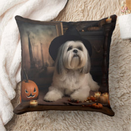 Cojín Decorativo Lhasa Apso Calabazas Halloween Asustadizo