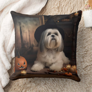 Cojín Decorativo Lhasa Apso Calabazas Halloween Asustadizo