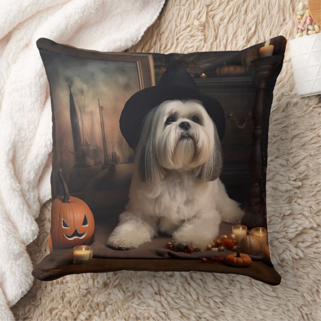 Cojín Decorativo Lhasa Apso Pumpkins Halloween Scary (Manta)