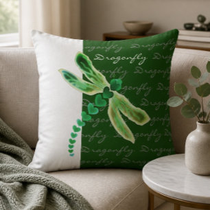Cojín Decorativo Libélula Almohadón verde y blanco de 20"x20"