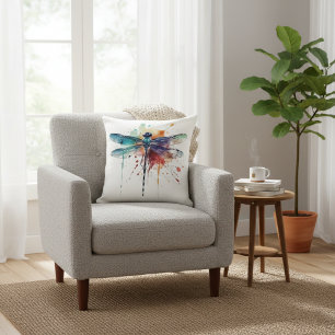 Cojín Decorativo Libélula de Acuarela Vibrante