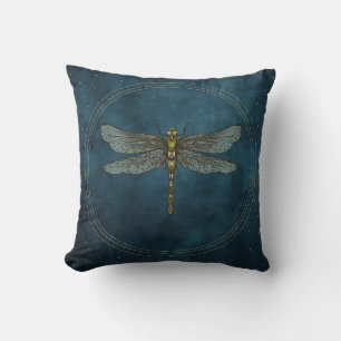 Cojín Decorativo Libélula Mística Celestial Azul Vintage
