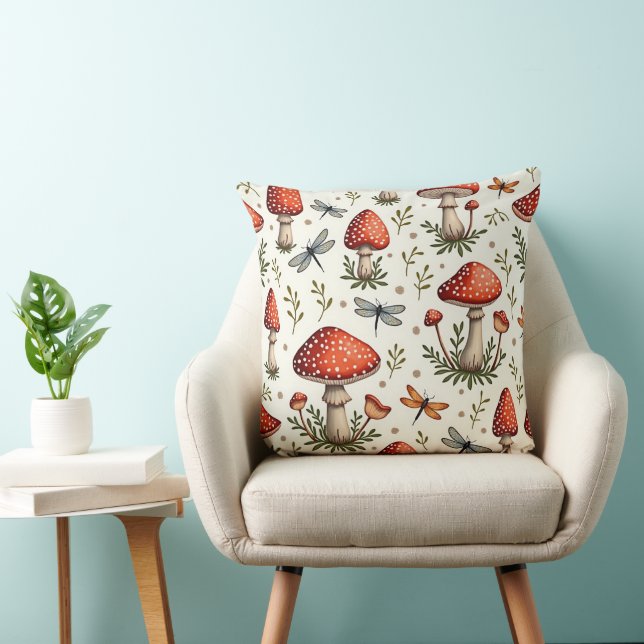Cojín Decorativo Libélulas y hongos rojos (Silla)