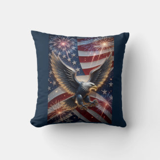 Cojín Decorativo Libertad Explosiva: Águila Patriótica 3D con Fuego