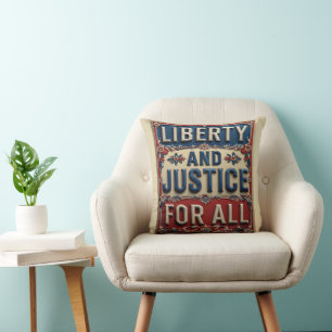 Cojín Decorativo Libertad y Justicia Para Todos Patriótico Vintage