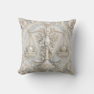 Cojín Decorativo Libra Porcelana Azul Marfil Estilo Relieve