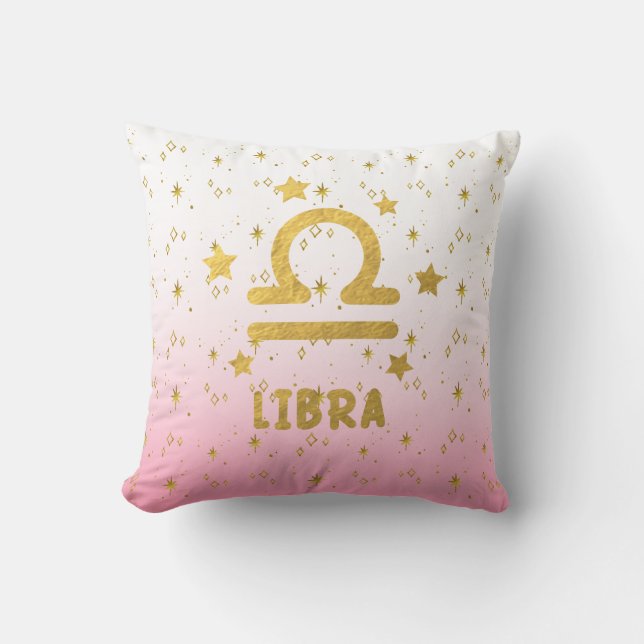 Cojín decorativo Libra Zodiac Rosa y Oro (Anverso)