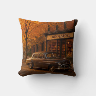 Cojín Decorativo Librería y auto Vintage Fall/Otoño