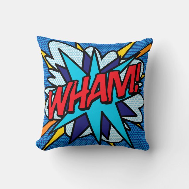COJÍN DECORATIVO LIBRO DE COMIC DIVERTIDO MODERNO WHAM ZAP (Anverso)
