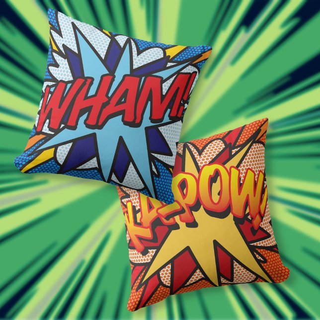 Cojín Decorativo Libro de Cómic ¡ZAS! ¡PUM! (Comic Book WHAM KA-POW Modern Fun Throw Pillow)