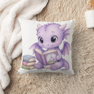 Cojín Decorativo Libro de lectura del dragón bebé lavanda Storybook