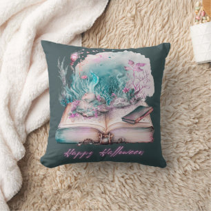 Cojín Decorativo Libro de Sombras Hermoso Verde Halloween