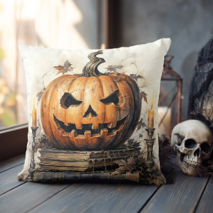 Cojín Decorativo Libros antiguos y JackOLantern Halloween