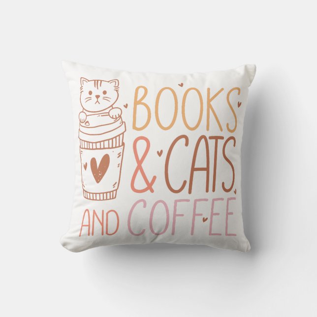 Cojín Decorativo Libros Café de gatos (Anverso)